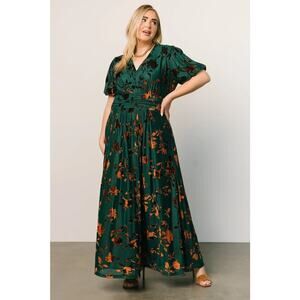 Baltic Born Leslie Velvet Maxi Dress 1X Emerald Green Formal NWT